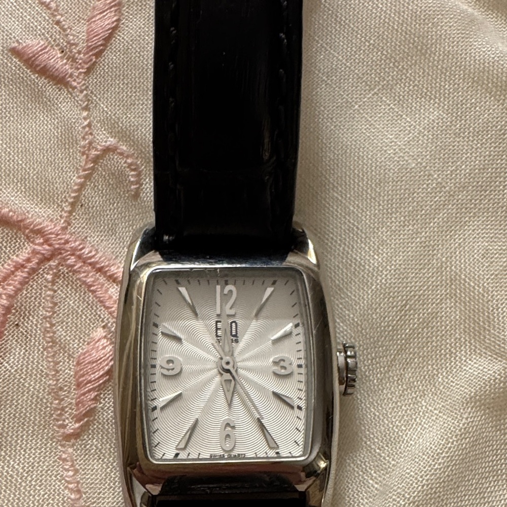 Silver Rectangular Watch With White Sunburst Dial… - image 1
